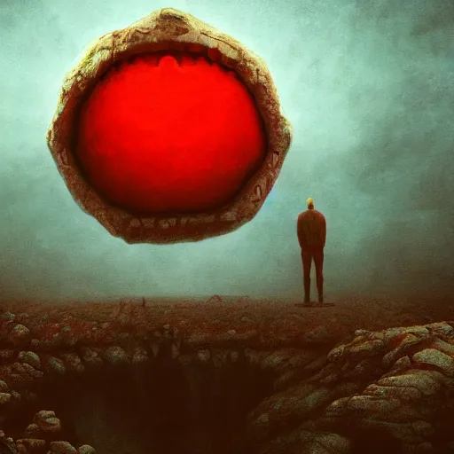 Prompt: man screaming at the bloody sky, digital art, redshift render, Beksinski style