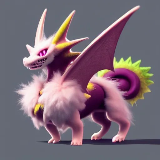 Prompt: a cute fluffy dragon pokemon:: by guillermo del toro and Martine Johanna and Simon Stålenhag and Chie Yoshii frank Lloyd Wright:: dynamic, particulate, pastel colors, intricate, elegant, highly detailed, centered, artstation, smooth, sharp focus, octane render, 3d
