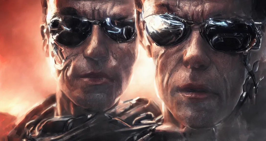 Image similar to terminator, profile, portrait, intricate, detailed, volumetric, lighting, scenery, digital, painting, highly, detailed, artstation, sharp, focus