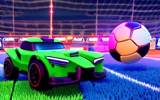 Image similar to rocket league goal, car soccer, ball exploding, dramatic lighting, moody lighting, muted color, 4 k, hq, octane render, dynamic angle, marketing, promotional.