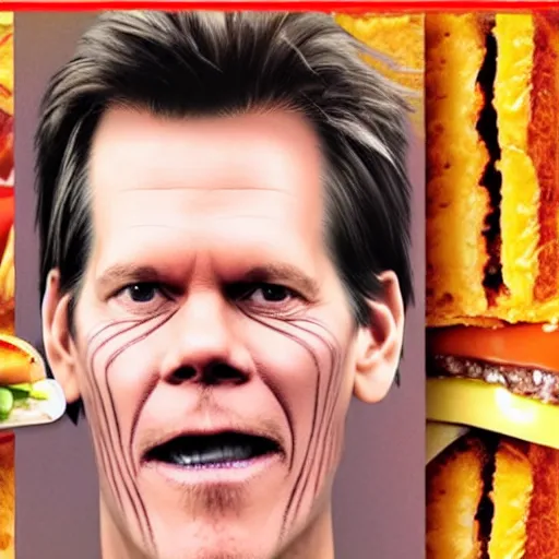 Image similar to kevin bacon face wrapped inside a cheeseburger