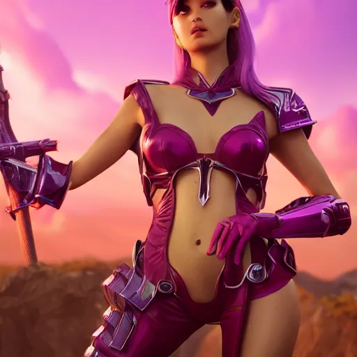 Prompt: still of pretty Fiora (Legends of Runeterra) in KDA music video. 3d render, octane render, game art, realistic, highly detailed, trending on artstation, 4k, trending on artstation, pixar, cgsociety, unreal engine 5, redshift render, trending on artstation, blender, behance, cg