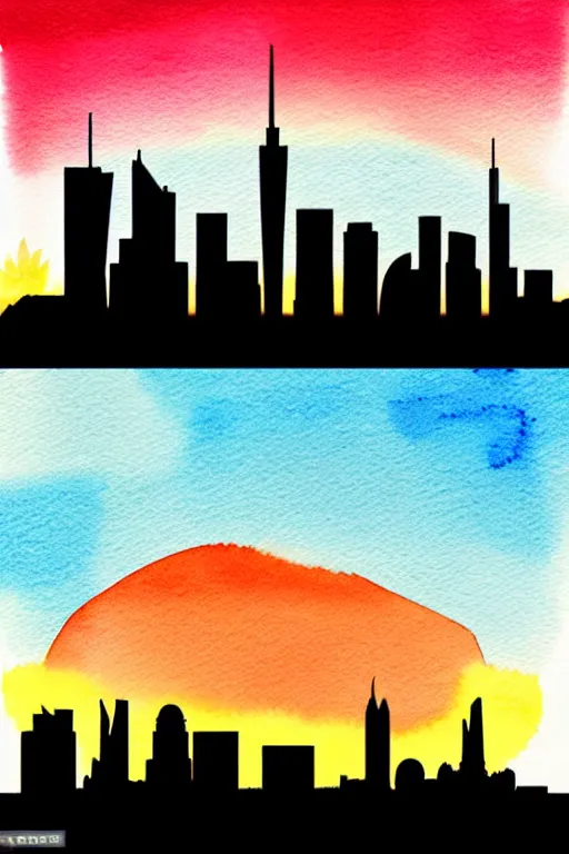 Image similar to minimalist watercolor art of frankfurt skyline at sunset, illustration, vector art