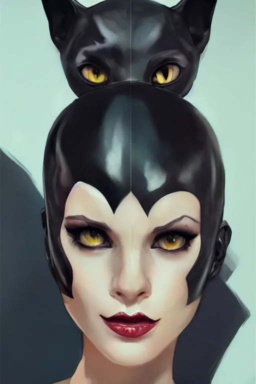 Image similar to beautiful aesthetic portrait of 1990’s Catwoman by wlop and Julia Razumova, headshot, deviantArt, trending on artstation, artstation HQ