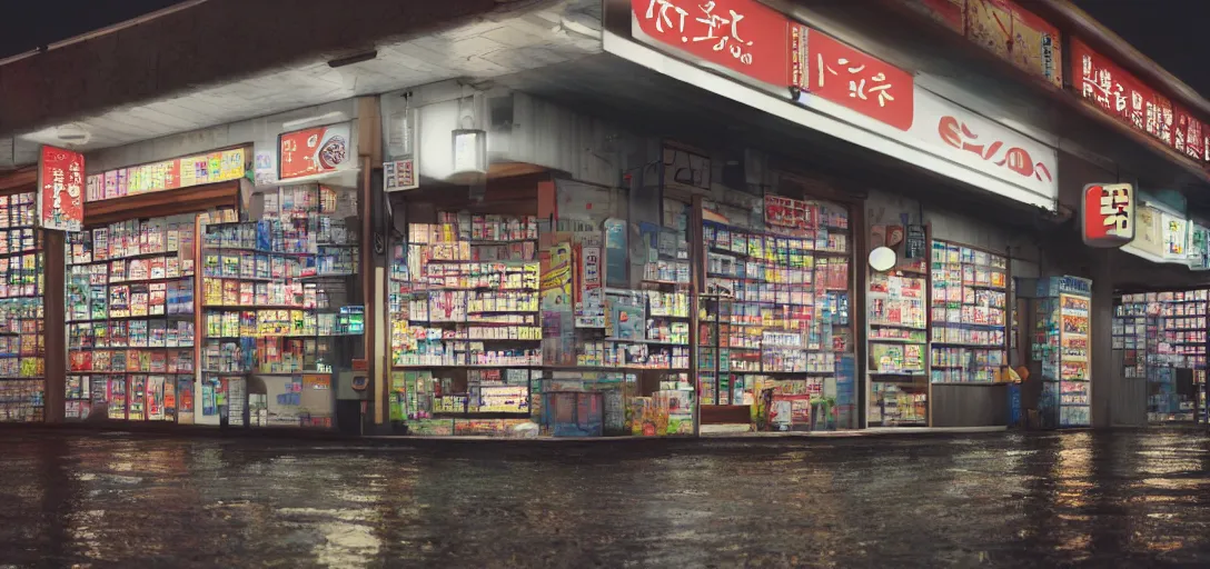 Photo Of A Japanese Convenience Store At Night In The Stable Diffusion