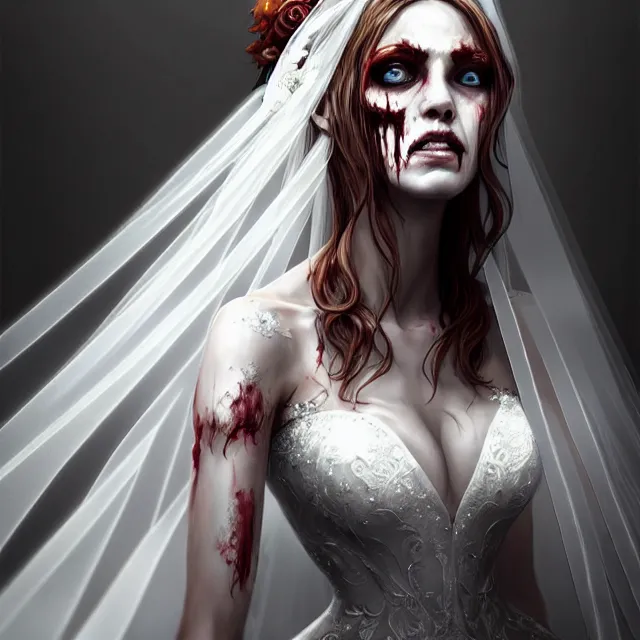 Prompt: epic professional digital art bridal gown portrait of🧟‍♀️👰‍♀️🥰,best on artstation, cgsociety, wlop, Behance, pixiv, astonishing, impressive, outstanding, epic, cinematic, stunning, gorgeous, concept artwork, much detail, much wow, masterpiece.