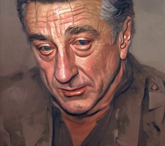 Prompt: a hyper-detailed oil painting of Robert DeNiro by Craig Mullins