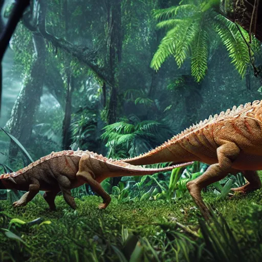 Prompt: 8 k hd detailed octane render of dinosaurs roaming the jungle