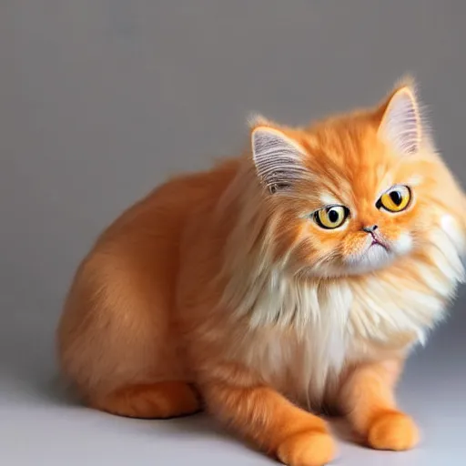 Image similar to still photo of a cute orange persian kitty, highly detailed, photorealistic portrait, bright studio setting, studio lighting, crisp quality and light reflections, unreal engine 5 quality render