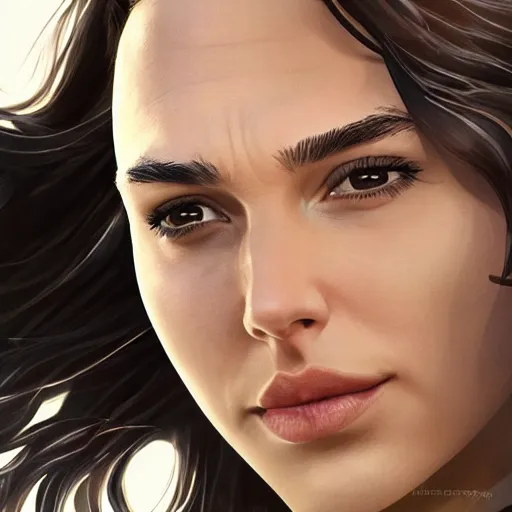 Prompt: a close up face of gal gadot as Kara Zor-El from Kryptonian planet by Stanley Artgerm Lau, WLOP, Rossdraws, James Jean, Andrei Riabovitchev, Marc Simonetti, Yoshitaka Amano, ArtStation, CGSociety, Full body shot