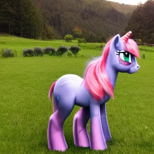 Prompt: photo of a my little pony that looks like a sasquatch