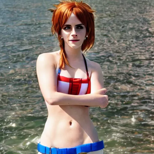 Image similar to a full-body portrait of emma watson cosplay as nami from one piece