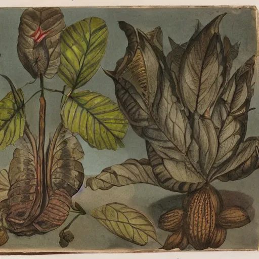 Image similar to an unknown ethnographic object, anthropology, botanical illustration, 1 8 th century, water color, ink, paper