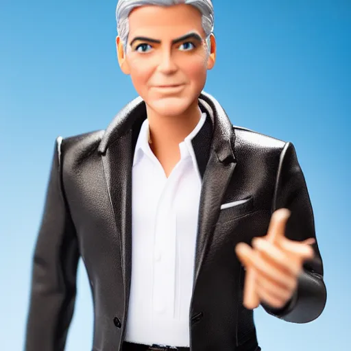 Prompt: George Clooney as a male barbie doll, Mattel, studio product photography, professional, detailed, f/8.0