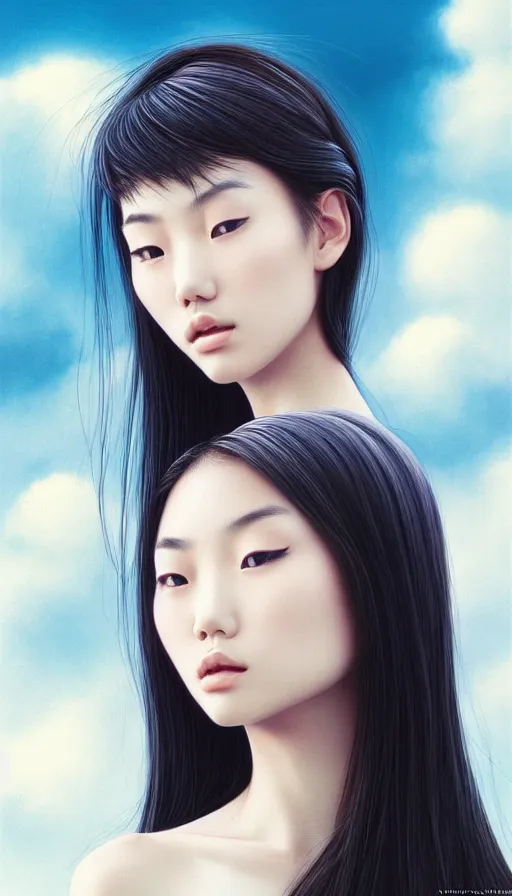 Prompt: photo of a gorgeous young asian girl , searching for eternity, head in the clouds in the style of stefan kostic, realistic, sharp focus, 8k high definition, high fashion, vogue, insanely detailed, intricate, elegant, art by stanley lau and artgerm, sigma 85mm art