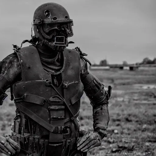 Prompt: Gruesome photo of a dying British mercenary wearing black modern body armor over grey overalls surrounded by corpses, photo by Adam Ferguson, Pulitzer Winning, cinematic composition, breathtaking, modern, 2022