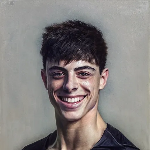 Image similar to muscular smiling kai havertz by ruan jia, portrait