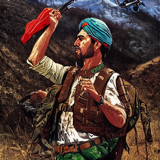 Image similar to a kurdish freedom fighter in the kurdish mountains art by martin ansin, highly detailed, 8 k, high resolution, award winning art, incredibly intricate