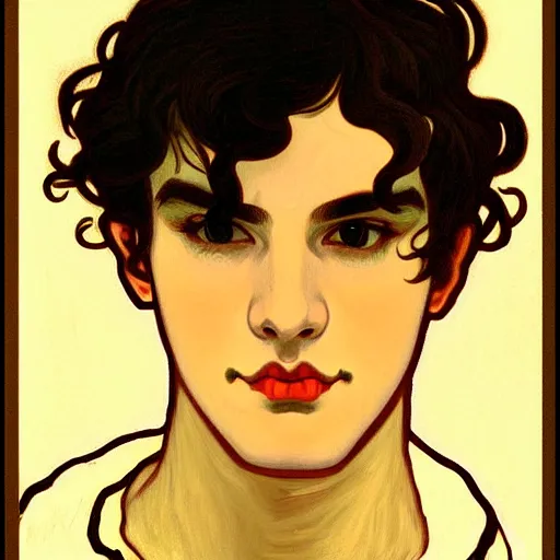 Image similar to painting of young cute handsome beautiful dark medium wavy hair man in his 2 0 s named shadow taehyung at the halloween pumpkin jack o'lantern party, depressed, melancholy, autumn, japan, elegant, clear, painting, stylized, delicate, soft facial features, delicate facial features, soft art, art by alphonse mucha, vincent van gogh, egon schiele