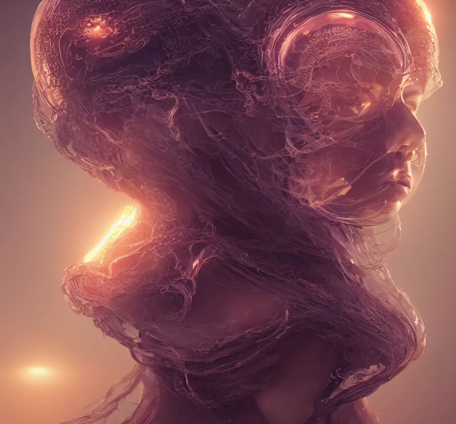 Image similar to goddess portrait. jellyfish phoenix head. intricate artwork by Tooth Wu and wlop and beeple. octane render, trending on artstation, greg rutkowski very coherent symmetrical artwork. cinematic, hyper realism, high detail, octane render, 8k