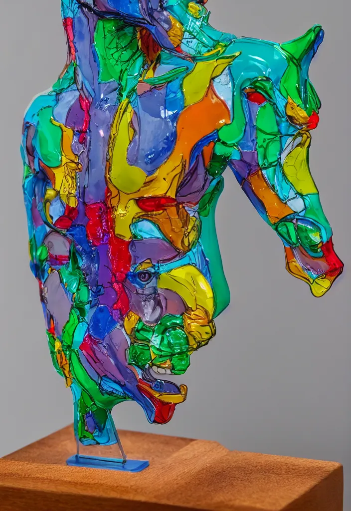 Image similar to bojack horseman, anatomical model made of translucent colored resin, by damien hirst, bokeh, sigma 3 5 mm f / 8