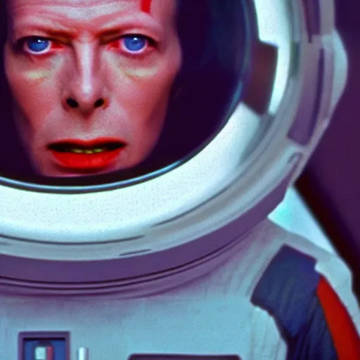 Image similar to film still of David Bowie as David Bowman in 2001 a space odyssey, 4k