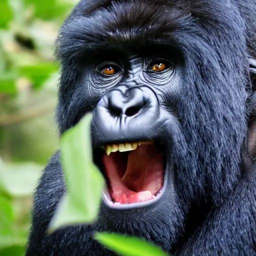 Prompt: mountain gorilla laughing, anime style