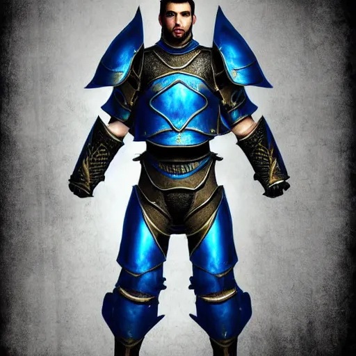 Prompt: Beautiful Blue Steel-Plate Full Body Armor, rpg, digital art, skyrim, trending on ArtStation