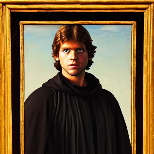 Image similar to a portrait painting of luke from star wars in a renaissance style hanging in the louvre