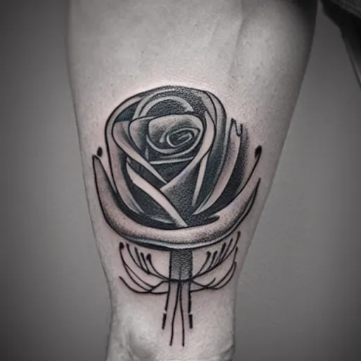 Image similar to stylised tattoo of a female figure holding a rose