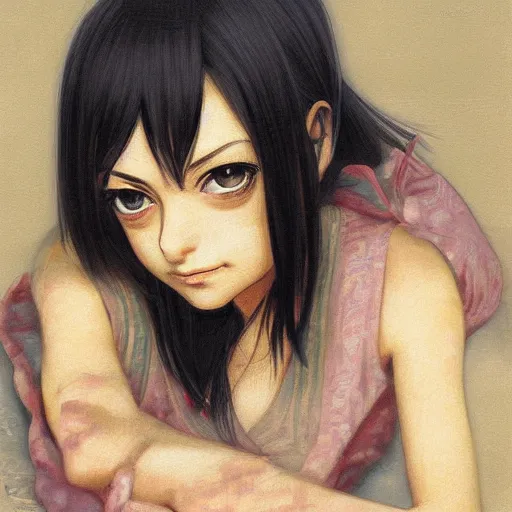 Prompt: anime mila kunis by by Hasui Kawase by Richard Schmid