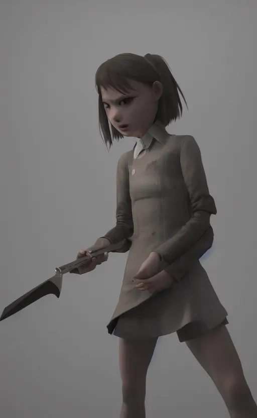 Image similar to school girl holding a knife, gloomy and foggy atmosphere, octane render, artstation trending, horror scene, highly detailded