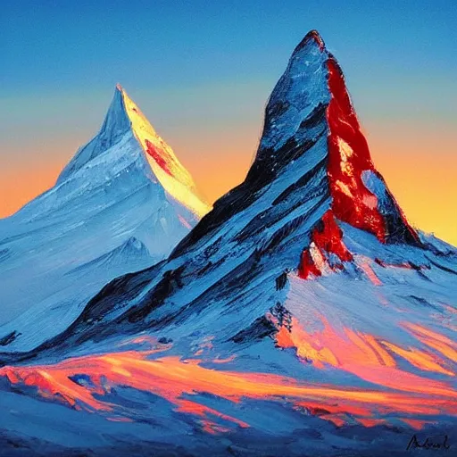 Prompt: an abstract representation of the matterhorn in winter, sunset, artstation, fc basel