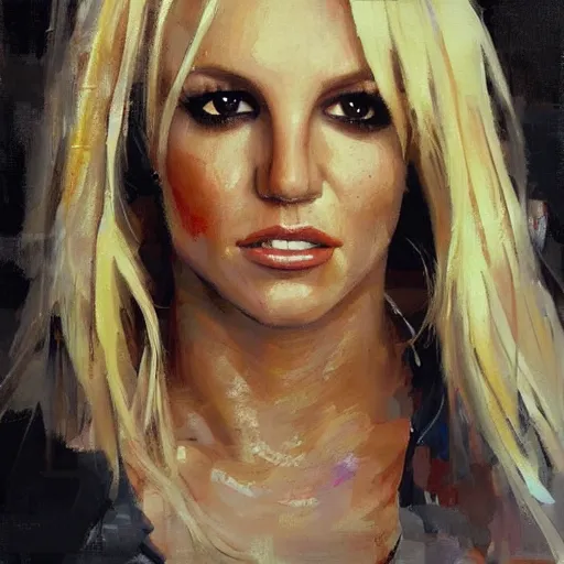 Prompt: face protrait of britney spears, jeremy mann painting