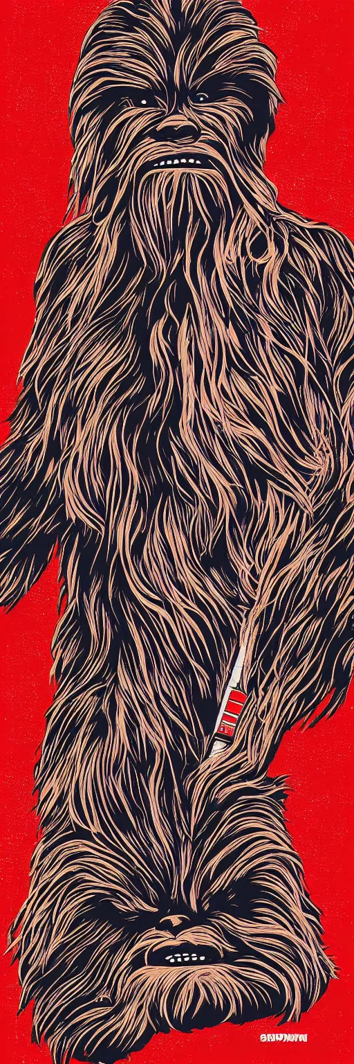 Image similar to chewbacca presidential election poster showing close up of chewbacca face red and blue duotone by sheperd fairey no text