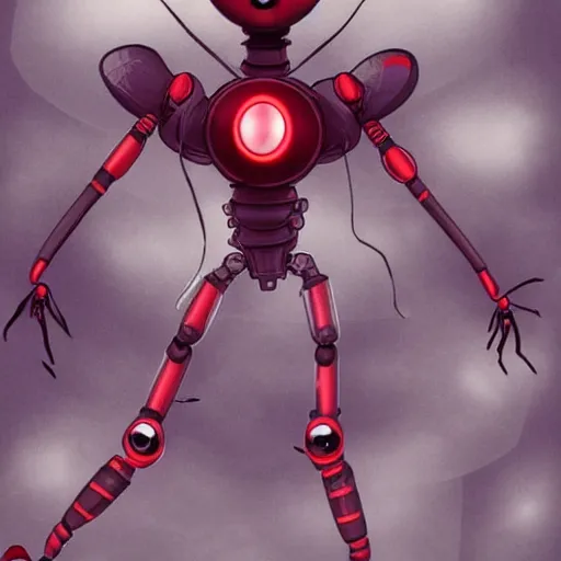 Image similar to ladybug as a robot, fantasy art style, scary atmosphere, nightmare - like dream