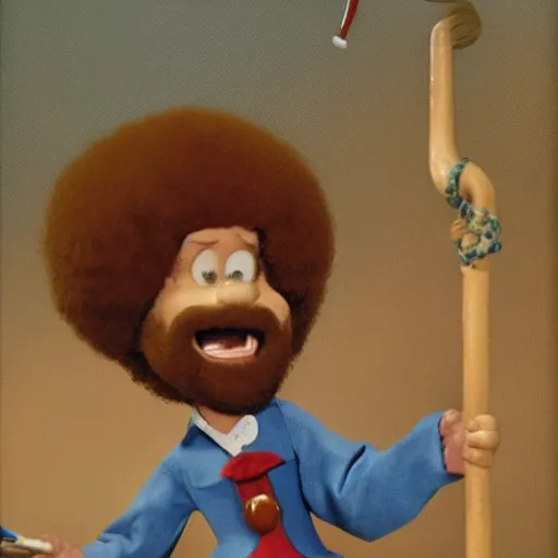 Prompt: bob ross screaming at pinocchio