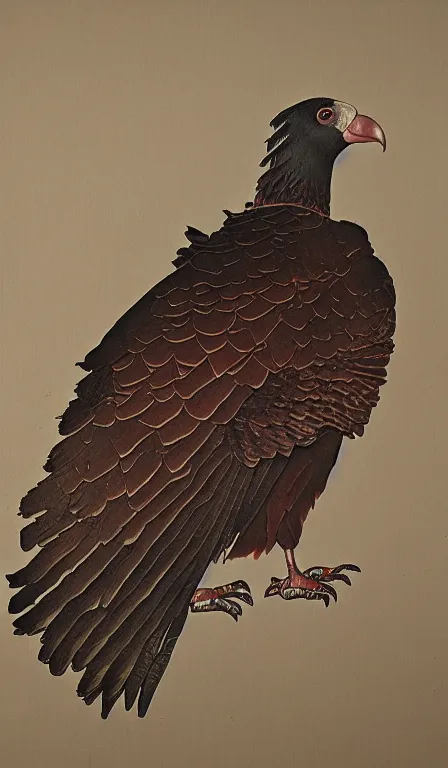 Prompt: turkey vulture in desert by Shen Quan, hanging scroll, ink and colours on silk