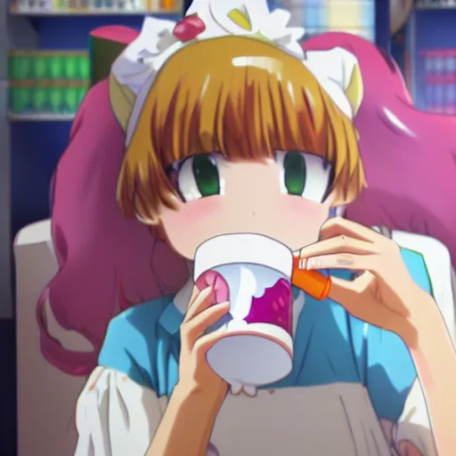 Prompt: kanna frommiss kobayashi's dragon maid drinking a carton of milk with a straw, anime epic artwork, kyoto animation, key visual