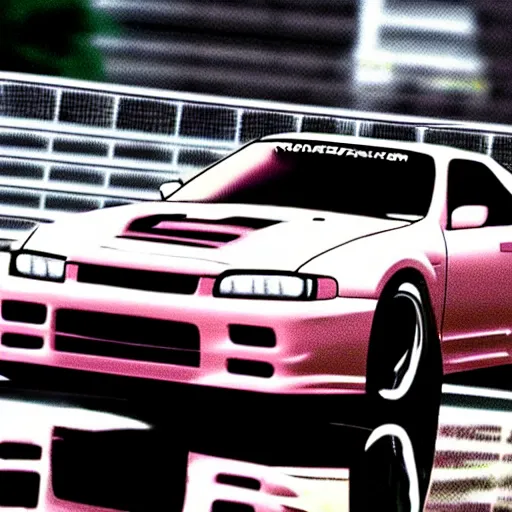 Image similar to nissan gtr r 3 5 in initial d, anime still frame