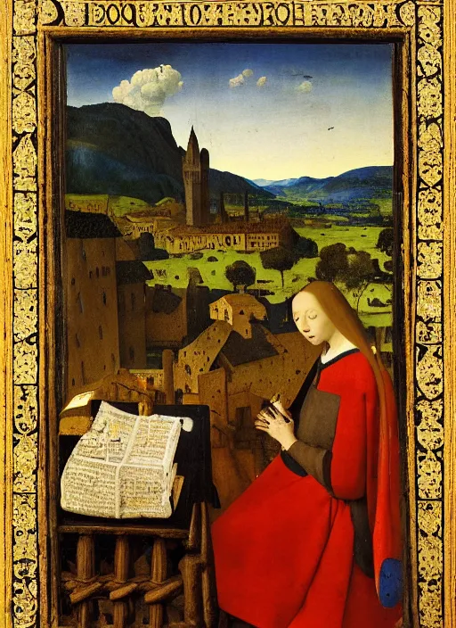 Image similar to bookchelf with curiosities, medieval painting by jan van eyck, johannes vermeer, florence