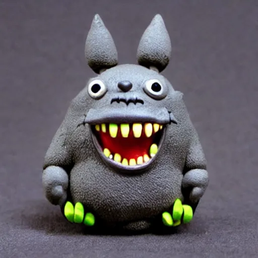 Image similar to totoro goblin, sharp teeth, scary, claymation style