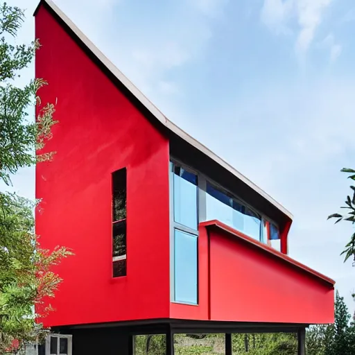 Prompt: a modern red house, architecture