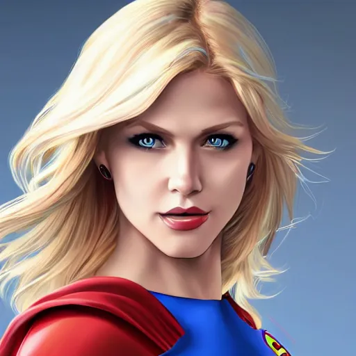 Image similar to supergirl from dc comics, high detail, 4k, smooth texture, beautiful, blonde hair, blue eyes, artgerm, casual lighting, artstation,