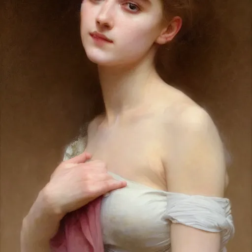 Prompt: portrait of a young woman, high detail, part by Bouguereau, part by Sergeant, part by Ruan Jia, masterpiece, trending on artstation