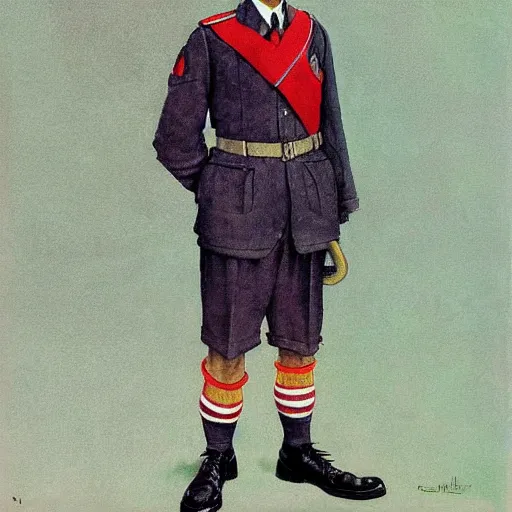 Prompt: An anthropomorphic wearing a 1940's uniform portrait, art by Norman Rockwell