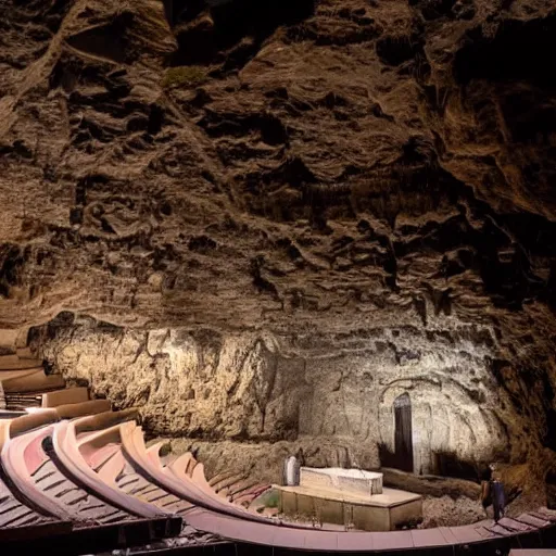 Prompt: an amphi-theatre set inside a dark cave