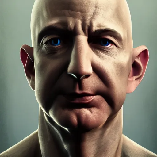 Image similar to portrait of jeff bezos as voldemort, au naturel, hyper detailed, digital art, trending in artstation, cinematic lighting, studio quality, smooth render, unreal engine 5 rendered, octane rendered, art style by klimt and nixeu and ian sprigger and wlop and krenz cushart.