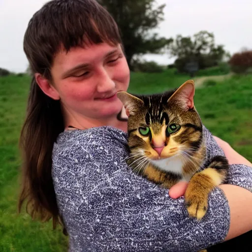 Prompt: will vandom holds a cat in her arms