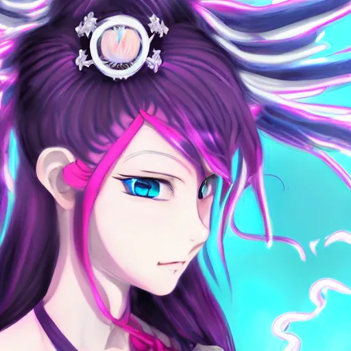 Image similar to trapped by stunningly beautiful omnipotent megalomaniacal otome anime asi goddess who looks like junko enoshima with symmetrical perfect face and porcelain skin, pink twintail hair and mesmerizing cyan eyes, inside her surreal vr castle where she controls everything!!!, hyperdetailed, digital art from danganronpa, 8 k